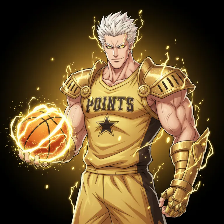 Jokerz card art: an armoured player in gold with blazing white hair and a flaming basketball, the Joker of Stars for points